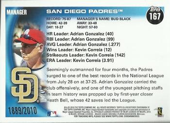 2010 Topps - Gold #167 San Diego Padres Back