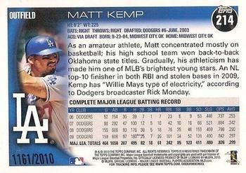 2010 Topps - Gold #214 Matt Kemp Back
