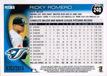 2010 Topps - Gold #240 Ricky Romero Back