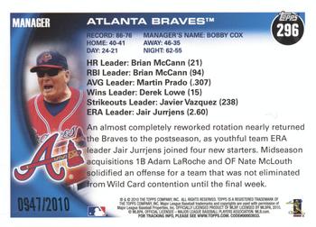 2010 Topps - Gold #296 Atlanta Braves Back