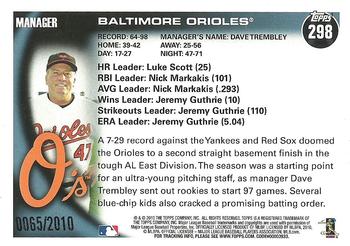 2010 Topps - Gold #298 Baltimore Orioles Back