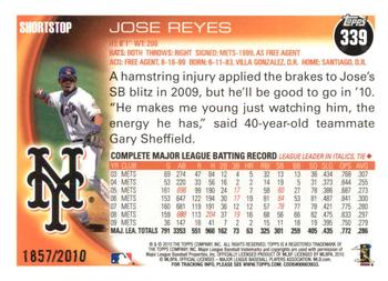 2010 Topps - Gold #339 Jose Reyes Back