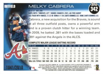2010 Topps - Gold #342 Melky Cabrera Back