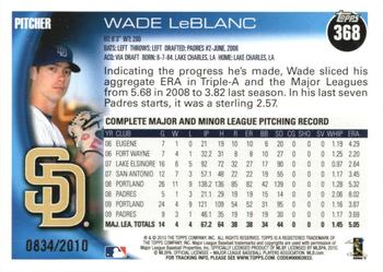 2010 Topps - Gold #368 Wade LeBlanc Back