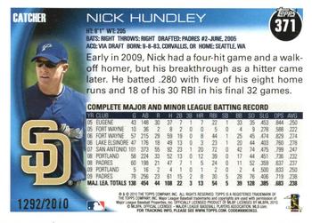 2010 Topps - Gold #371 Nick Hundley Back