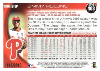 2010 Topps - Gold #403 Jimmy Rollins Back