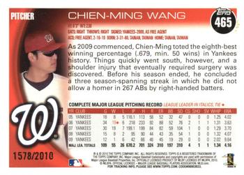 2010 Topps - Gold #465 Chien-Ming Wang Back