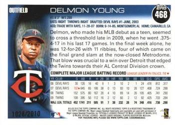 2010 Topps - Gold #468 Delmon Young Back
