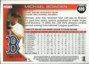 2010 Topps - Gold #499 Michael Bowden Back
