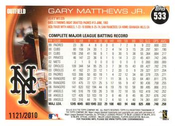 2010 Topps - Gold #533 Gary Matthews Jr. Back