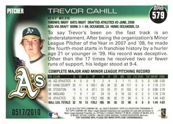 2010 Topps - Gold #579 Trevor Cahill Back