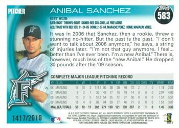 2010 Topps - Gold #583 Anibal Sanchez Back