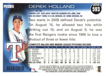 2010 Topps - Gold #593 Derek Holland Back
