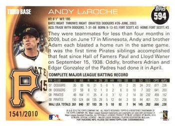2010 Topps - Gold #594 Andy LaRoche Back