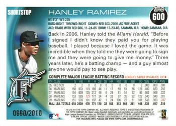 2010 Topps - Gold #600 Hanley Ramirez Back