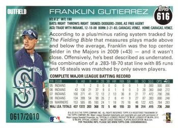 2010 Topps - Gold #616 Franklin Gutierrez Back