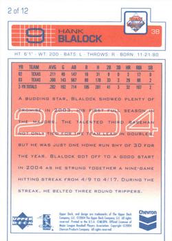 2004 Upper Deck Chevron #2 Hank Blalock Back