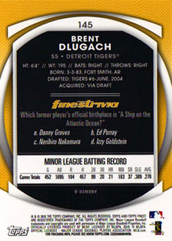 2010 Finest #145 Brent Dlugach Back