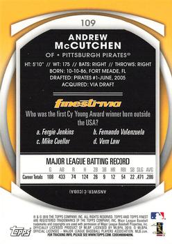 2010 Finest #109 Andrew McCutchen Back