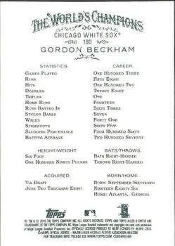 2010 Topps Allen & Ginter #180 Gordon Beckham Back