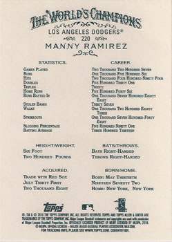 2010 Topps Allen & Ginter #220 Manny Ramirez Back