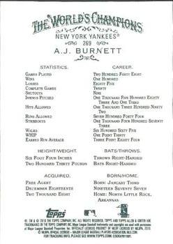 2010 Topps Allen & Ginter #269 A.J. Burnett Back