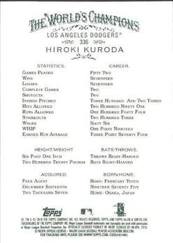 2010 Topps Allen & Ginter #336 Hiroki Kuroda Back