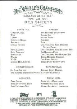 2010 Topps Allen & Ginter #339 Ben Sheets Back