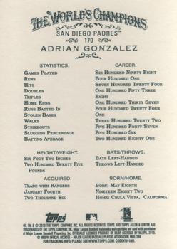 2010 Topps Allen & Ginter #170 Adrian Gonzalez Back