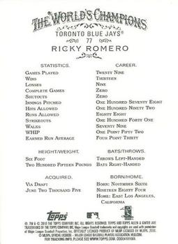 2010 Topps Allen & Ginter #77 Ricky Romero Back