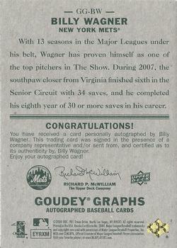 2008 Upper Deck Goudey - Autographs #GG-BW Billy Wagner Back