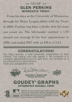 2008 Upper Deck Goudey - Autographs #GG-GP Glen Perkins Back