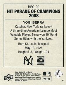 2008 Upper Deck Goudey - Hit Parade of Champions #HPC-20 Yogi Berra Back