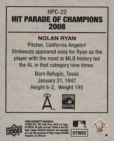 2008 Upper Deck Goudey - Hit Parade of Champions #HPC-22 Nolan Ryan Back