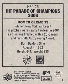 2008 Upper Deck Goudey - Hit Parade of Champions #HPC-26 Roger Clemens Back