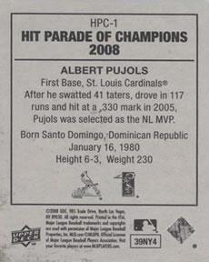 2008 Upper Deck Goudey - Hit Parade of Champions #HPC-1 Albert Pujols Back