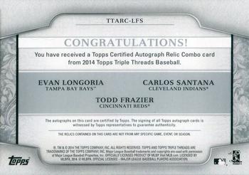 2014 Topps Triple Threads - Autograph Relic Combos #TTARC-LFS Carlos Santana / Evan Longoria / Todd Frazier Back