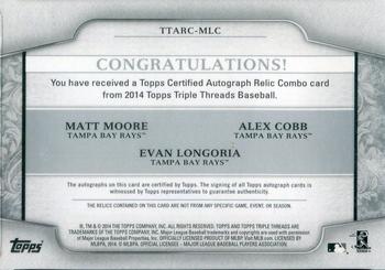 2014 Topps Triple Threads - Autograph Relic Combos #TTARC-MLC Alex Cobb / Evan Longoria / Matt Moore Back