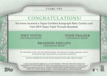 2014 Topps Triple Threads - Autograph Relic Combos Emerald #TTARC-VPF Brandon Phillips / Joey Votto / Todd Frazier Back