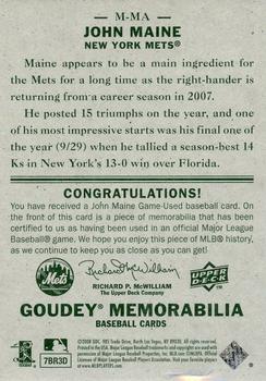 2008 Upper Deck Goudey - Memorabilia #M-MA John Maine Back