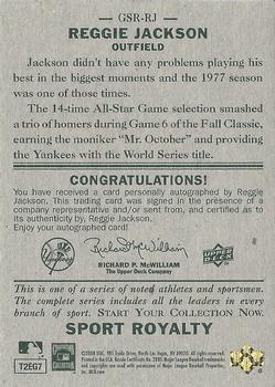 2008 Upper Deck Goudey - Sport Royalty Autographs #GSR-RJ Reggie Jackson Back