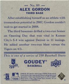 2008 Upper Deck Goudey - Mini Blue Backs #89 Alex Gordon Back
