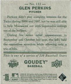2008 Upper Deck Goudey - Mini Green Backs #113 Glen Perkins Back