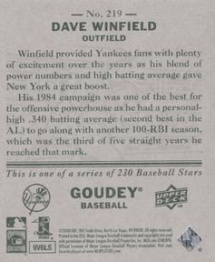 2008 Upper Deck Goudey - Mini Green Backs #219 Dave Winfield Back