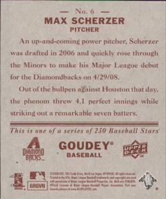2008 Upper Deck Goudey - Mini Red Backs #6 Max Scherzer Back