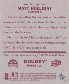 2008 Upper Deck Goudey - Mini Red Backs #66 Matt Holliday Back