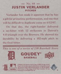 2008 Upper Deck Goudey - Mini Red Backs #68 Justin Verlander Back