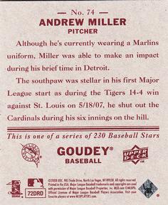 2008 Upper Deck Goudey - Mini Red Backs #74 Andrew Miller Back