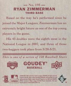 2008 Upper Deck Goudey - Mini Red Backs #195 Ryan Zimmerman Back