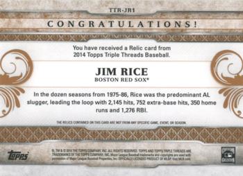 2014 Topps Triple Threads - Relics Sepia #TTR-JR1 Jim Rice Back